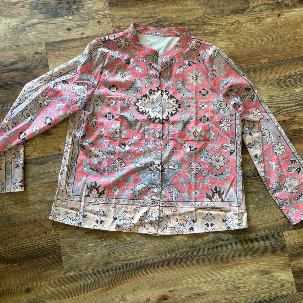 Elegant Floral Women's Blouse in Pink and Beige